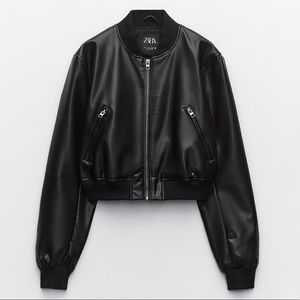 NWT | Zara Faux Leather Bomber Jacket | Size L | Black